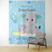 Begrüßungszeichen Niedlich Elephant Blue Backgroun Wandteppich (Beispiel)