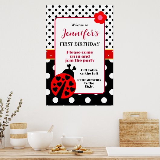 Begrüßungszeichen niedlich Red and Black Ladybug Poster (Küche)