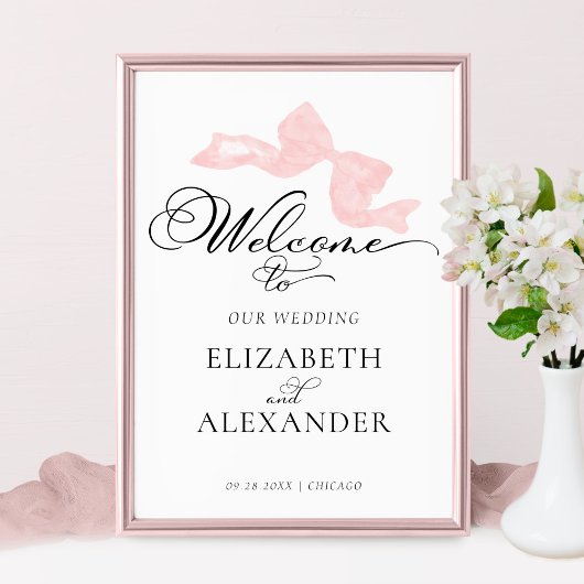 Begrüßungszeichen | Pink Bow Calligraphy Poster