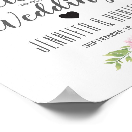 Begrüßungszeichen Pink Peony Wasserfarbe Blume Poster (Ecke)