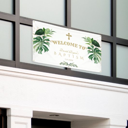 Begrüßungszeichen Tropical Foliage Gold Cross Bapt Banner (Äußeres Gebäude)