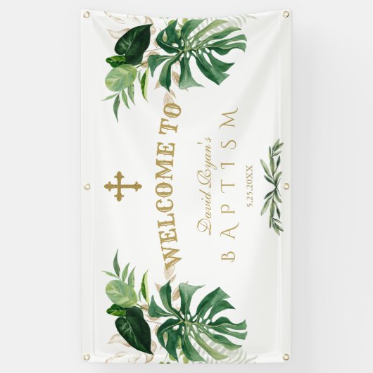 Begrüßungszeichen Tropical Foliage Gold Cross Bapt Banner (Vertikal)