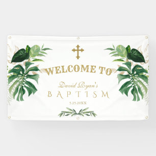 Begrüßungszeichen Tropical Foliage Gold Cross Bapt Banner