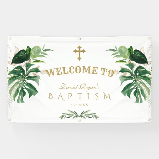 Begrüßungszeichen Tropical Foliage Gold Cross Bapt Banner (Horizontal)