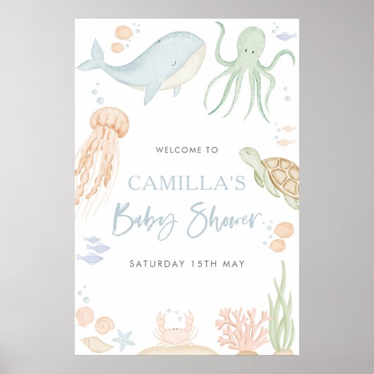 Begrüßungszeichen unter der Sea Baby Shower 24x36" Poster (Vorne)