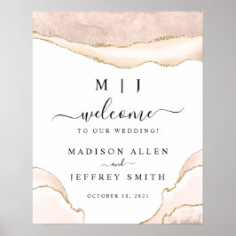 Begrüßungszeichen von Agate Blush & Gold Glitzer Poster