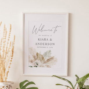 Begrüßungszeichen von Boho Pampas Grass & Beige Poster