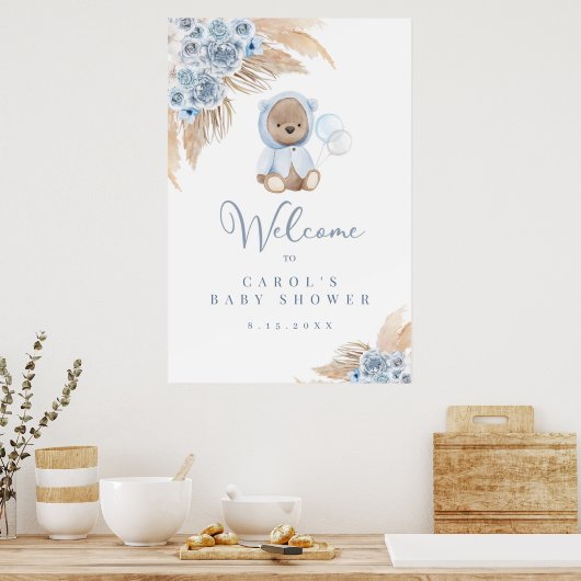 Begrüßungszeichen von Boho Pampas Grass Boy Bear ( Poster (Küche)