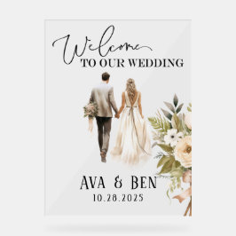 Begrüßungszeichen von Braut und Groom Floral Acrylschild