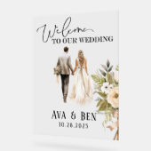 Begrüßungszeichen von Braut und Groom Floral Acrylschild (Winkel)