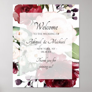 Begrüßungszeichen von Burgund Violet Peach Floral  Poster