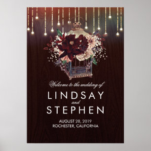 Begrüßungszeichen von Burgundy Floral Lantern Poster
