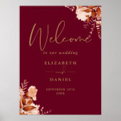 Begrüßungszeichen von Burgundy Gold Rustic Floral  Poster (Vorne)