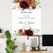 Begrüßungszeichen von Burgundy Orange Ivory Floral Poster (Heimbüro)