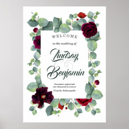 Begrüßungszeichen von Burgundy Red Floral Poster