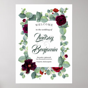 Begrüßungszeichen von Burgundy Red Floral Poster