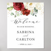 Begrüßungszeichen von Burgundy Red White Floral Poster (Vorne)