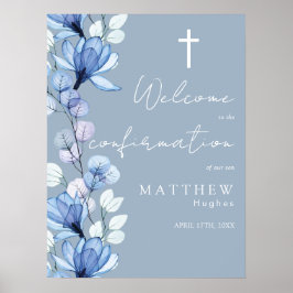 Begrüßungszeichen von Dusty Blue Floral Poster