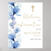 Begrüßungszeichen von Dusty Blue Floral Poster (Vorne)