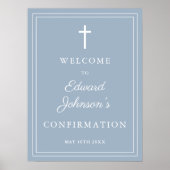 Begrüßungszeichen von Dusty Blue Modern Border Poster (Vorne)