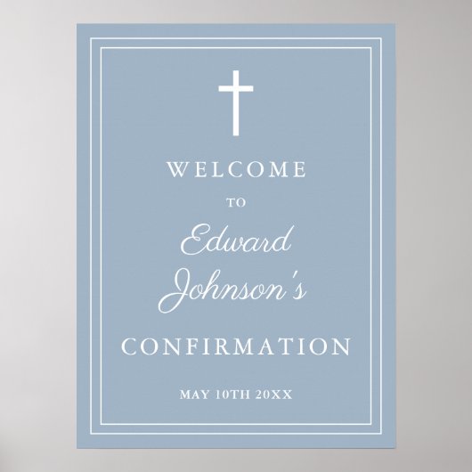 Begrüßungszeichen von Dusty Blue Modern Border Poster (Vorne)