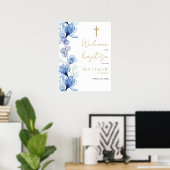 Begrüßungszeichen von Dusty Blue Transparent Flora Poster (Heimbüro)