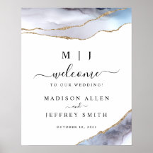 Begrüßungszeichen von Gold & Navy Blue Agate