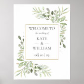 Begrüßungszeichen von Greenery Floral Wedding Poster (Vorne)