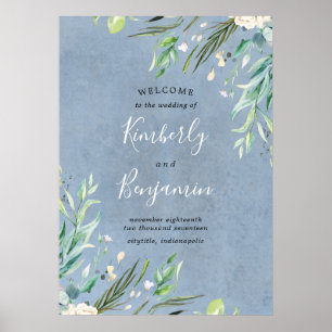 Begrüßungszeichen von Greenery und Dusty Blue Poster