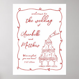 Begrüßungszeichen von Hand Drawn Red Whimsical Poster