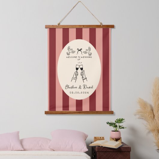 Begrüßungszeichen von Hand Drawn Scribble Wandteppich Mit Holzrahmen (Schlafzimmer)