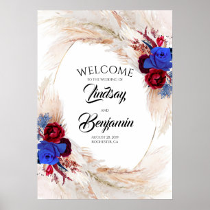 Begrüßungszeichen von Pampas Grass Floral Wreath Poster