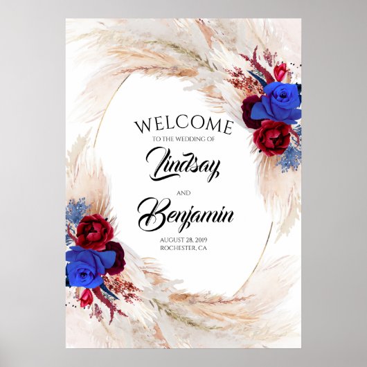 Begrüßungszeichen von Pampas Grass Floral Wreath Poster (Vorne)