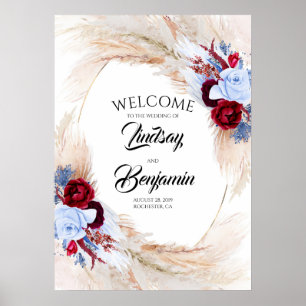 Begrüßungszeichen von Pampas Grass Floral Wreath Poster