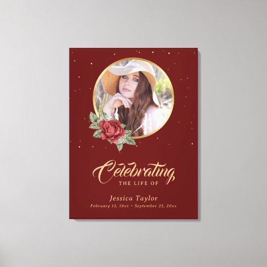 Begrüßungszeichen von Red Gold Floral Leinwanddruck (Vorderseite)