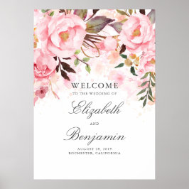 Begrüßungszeichen von Rosa Floral Poster