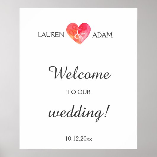 Begrüßungszeichen Wassercolo Herz, individuelle Na Poster (Vorne)