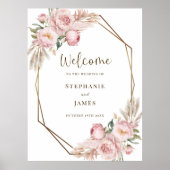 Begrüßungszettel Pink Floral Wedding Value Poster (Vorne)
