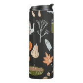 Behagliche Herbstelemente: Warmes Muster. Thermosbecher (Nach links gedreht)