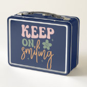 Behalt auf dem Lächeln inspirierender Zitate Metall Brotdose (Rückseite)