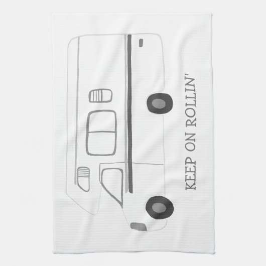 BEHALT AUF ROLLIN Retro Camper Motorhome RV B&W Geschirrtuch (Vertikal)