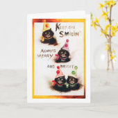 Behalt auf Smilin, Black Cat, Louis Wain Karte (Gelbe Blume)