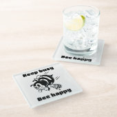 Behalt beschäftigt sein glücklich Besetze Motivier Glasuntersetzer (Schrägansicht)