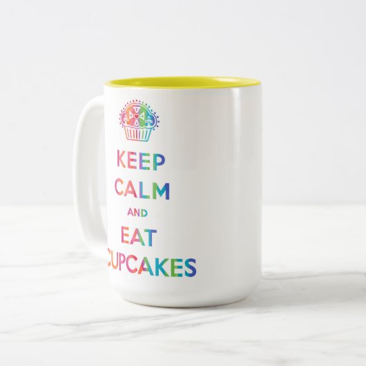Behalt Calm and Eat Cupcakes Regenbogen Tasse (Vorderseite Links)