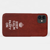Behalt Calm and Party On, Rotes Leder, Typografie Case-Mate iPhone Hülle (Rückseite (Horizontal))