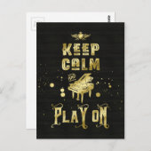 Behalt Calm and Play On Gold Piano Grunge Typograf Postkarte (Vorne/Hinten)