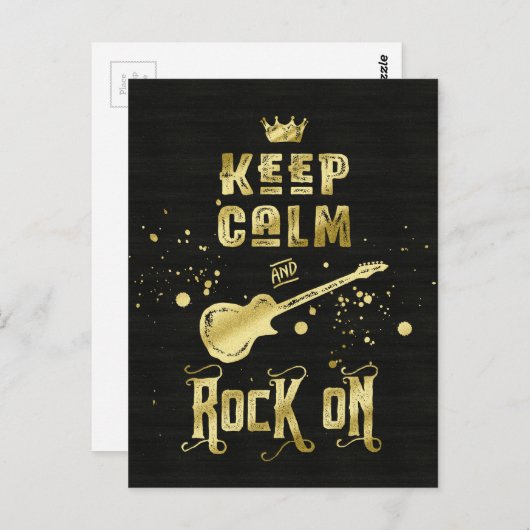 Behalt Calm and Rock on Electric Gitarre Typografy Postkarte (Vorne/Hinten)