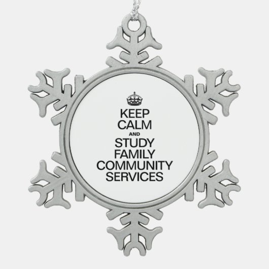 BEHALT CALM AND STUDY FAMILY COMMUNITY SERVICES SCHNEEFLOCKEN Zinn-Ornament (Vorderseite)