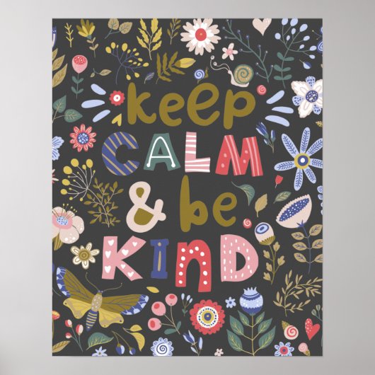 Behalt Calm be kind Folk Art Blume Poster (Vorne)