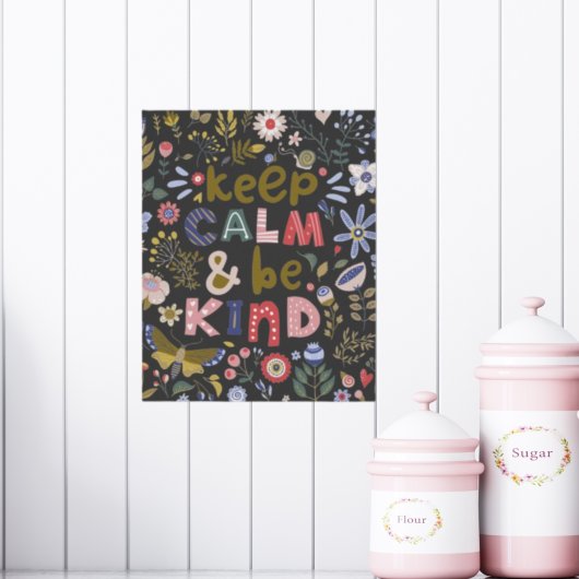 Behalt Calm be kind Folk Art Blume Poster